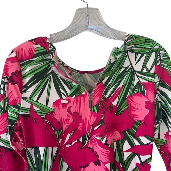 MICHAEL Michael Kors Floral Fuchsia Green Print Bodycon Ruched Dress Women Sz4 - Picture 7 of 10